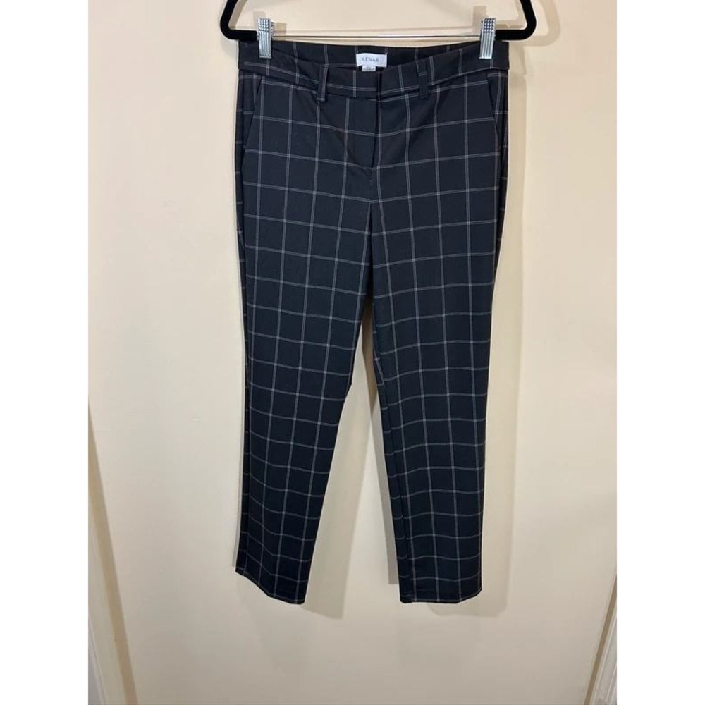 Kenar Windowpane Plaid Trousers Size 6 Black and Cream